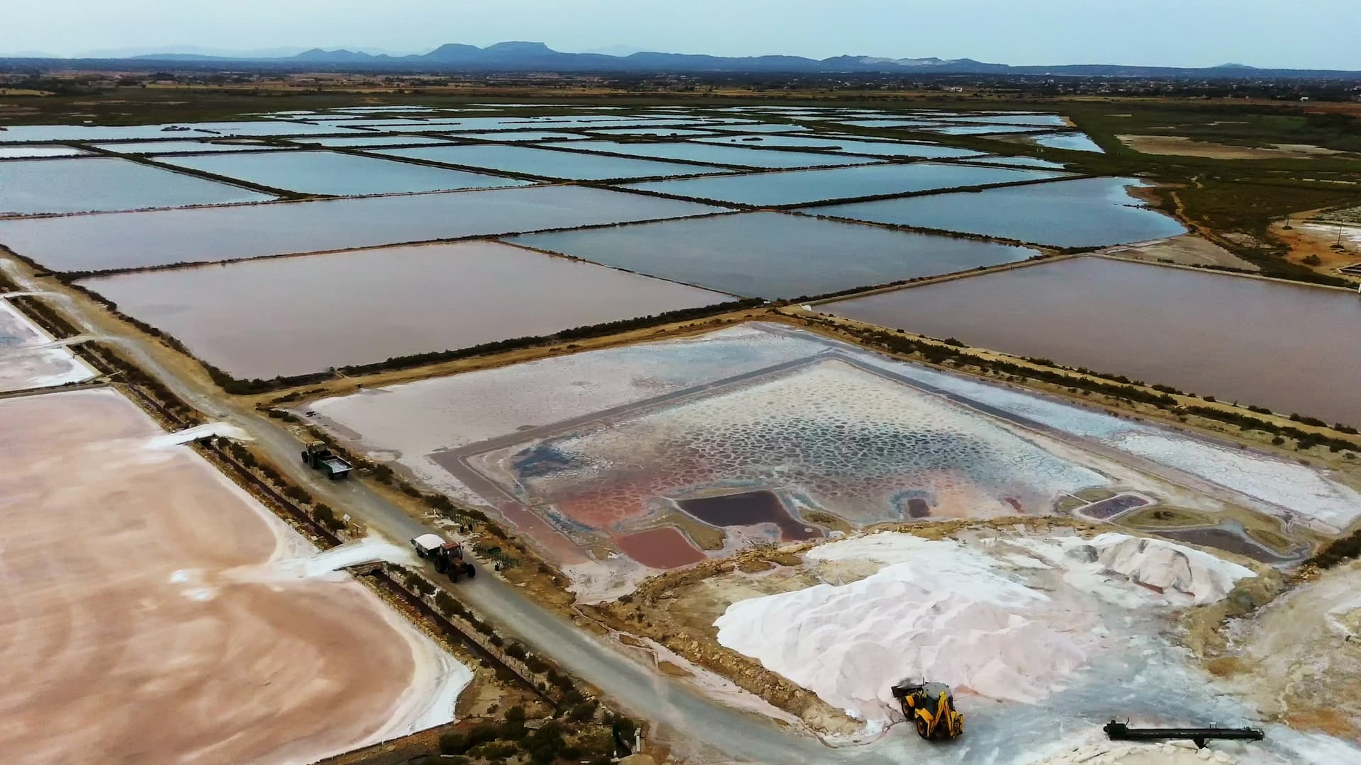 Aerial view of a saltworks in Southern Europe